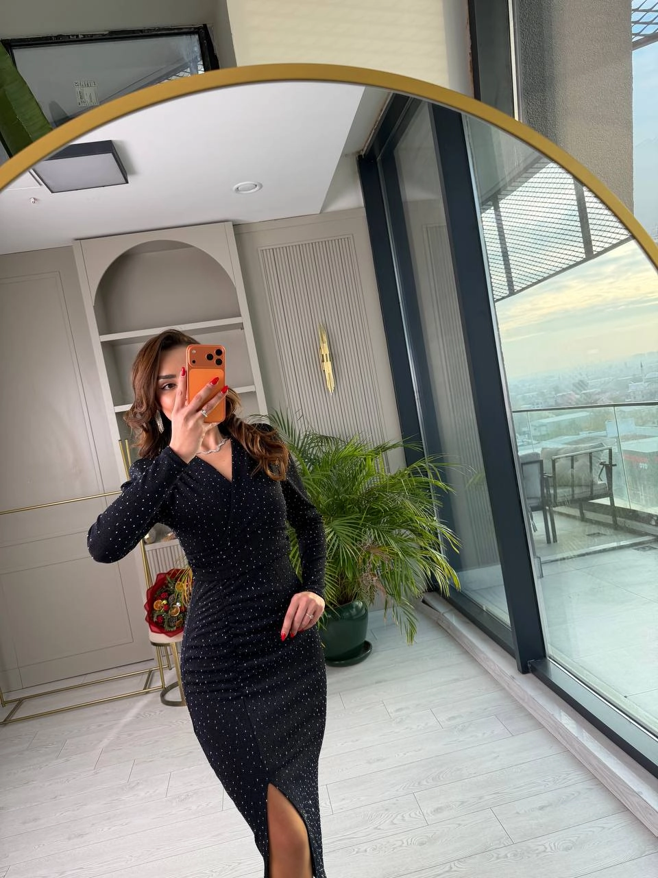 Taş%20Detaylı%20Likralı%20Astarlı%20Kalem%20Elbise