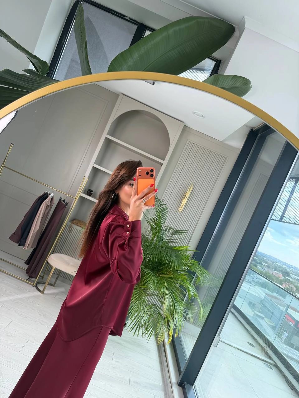 Bordo%20Gold%20Düğmeli%20Zara%20Tok%20Saten%20Gömlek