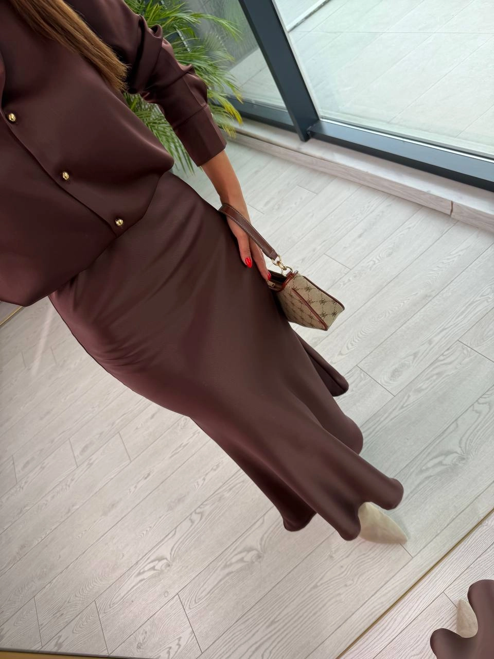 Kahverengi%20Zara%20Tok%20Saten%20Beli%20Lastikli%20Etek