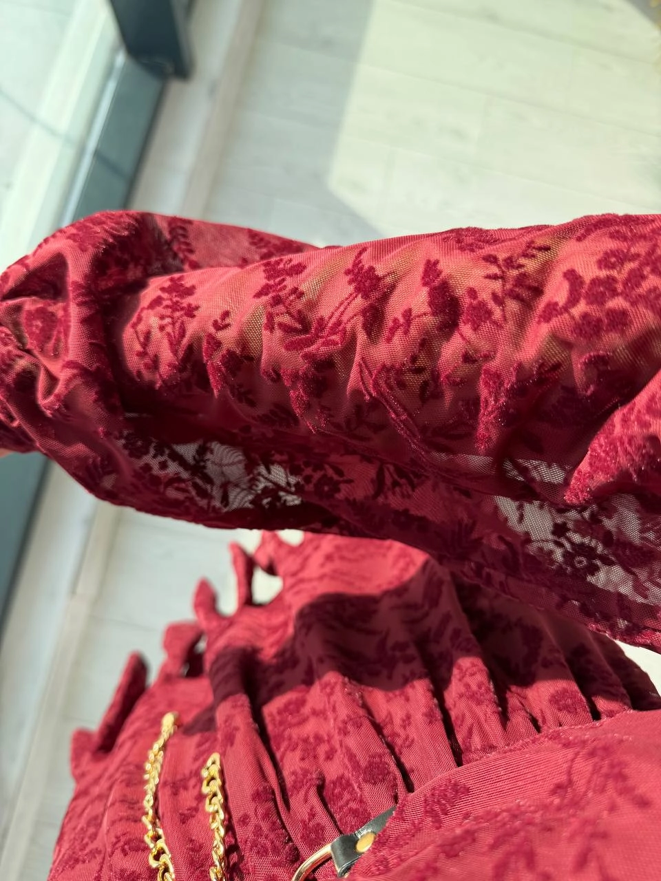 Bordo%20Kemeri%20Flok%20Baskılı%20Lüks%20Kalite%20Astarlı%20Şifon%20Elbise