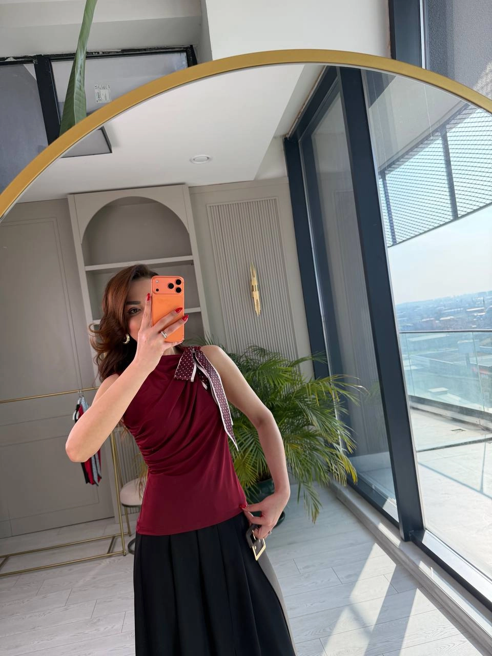 Bordo%20Fular%20Detaylı%20Likralı%20Bluz