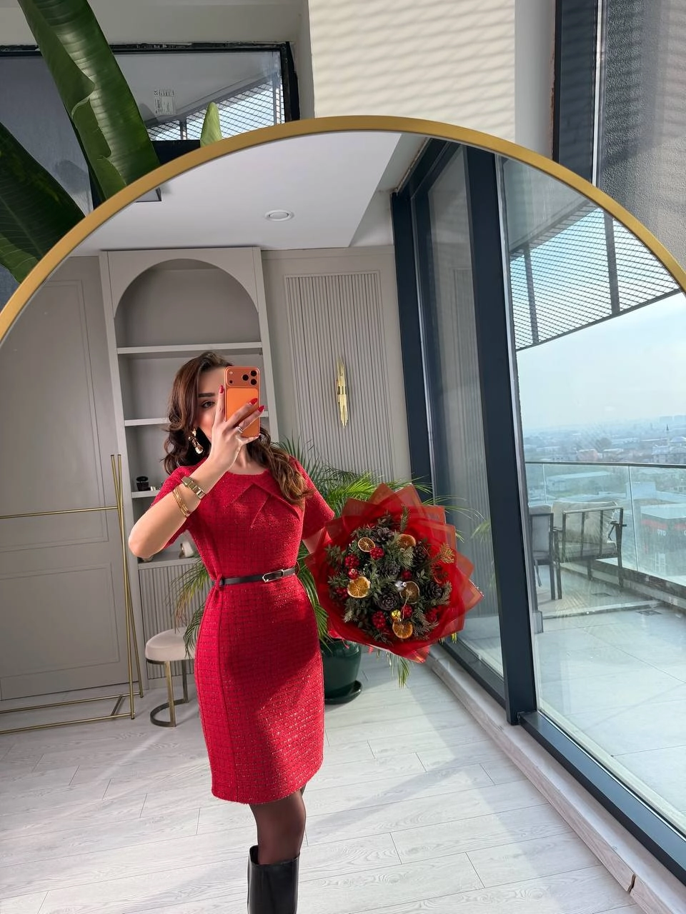 Kırmızı%20Kemerli%20Lüks%20Kalite%20Tuvid%20Elbise