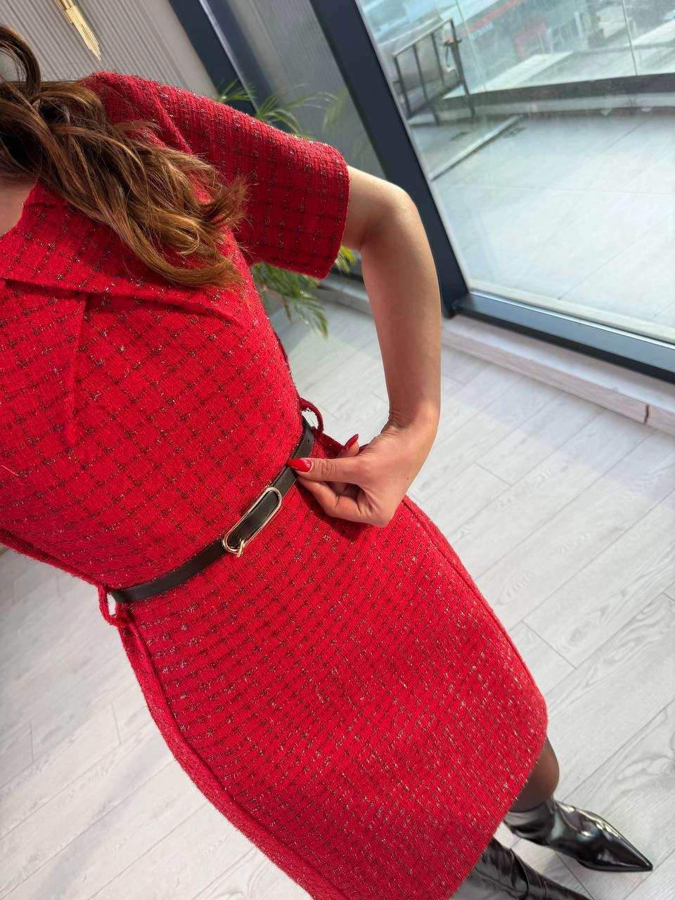 Kırmızı%20Kemerli%20Lüks%20Kalite%20Tuvid%20Elbise