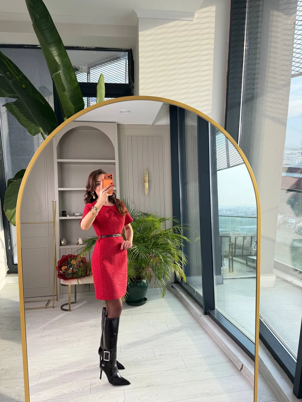 Kırmızı%20Kemerli%20Lüks%20Kalite%20Tuvid%20Elbise