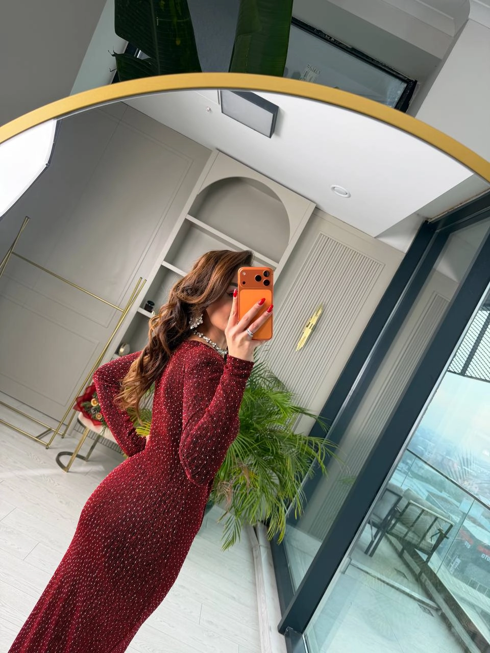 Bordo%20Bel%20Düğümlü%20Kruvaze%20Yaka%20Minimal%20Taşlı%20Likralı%20Elbise