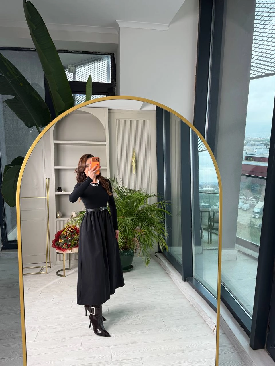 Siyah%20Kemerli%20Eteği%20Poplin%20Kumaş%20Elbise