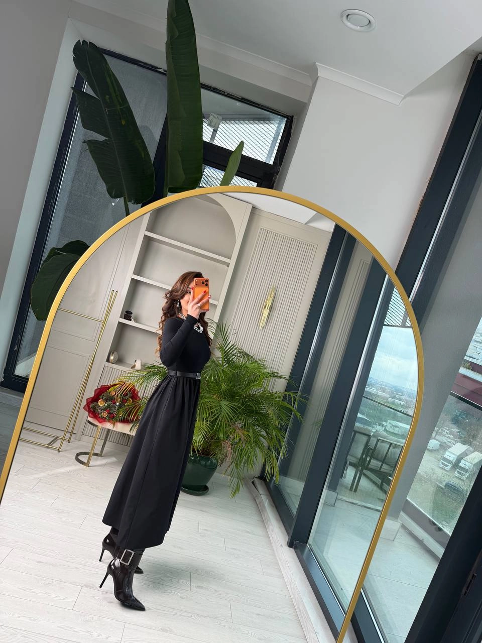 Siyah%20Kemerli%20Eteği%20Poplin%20Kumaş%20Elbise