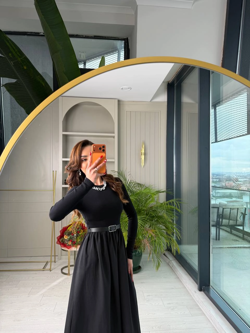 Siyah%20Kemerli%20Eteği%20Poplin%20Kumaş%20Elbise