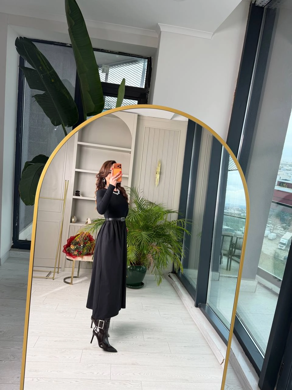 Siyah%20Kemerli%20Eteği%20Poplin%20Kumaş%20Elbise