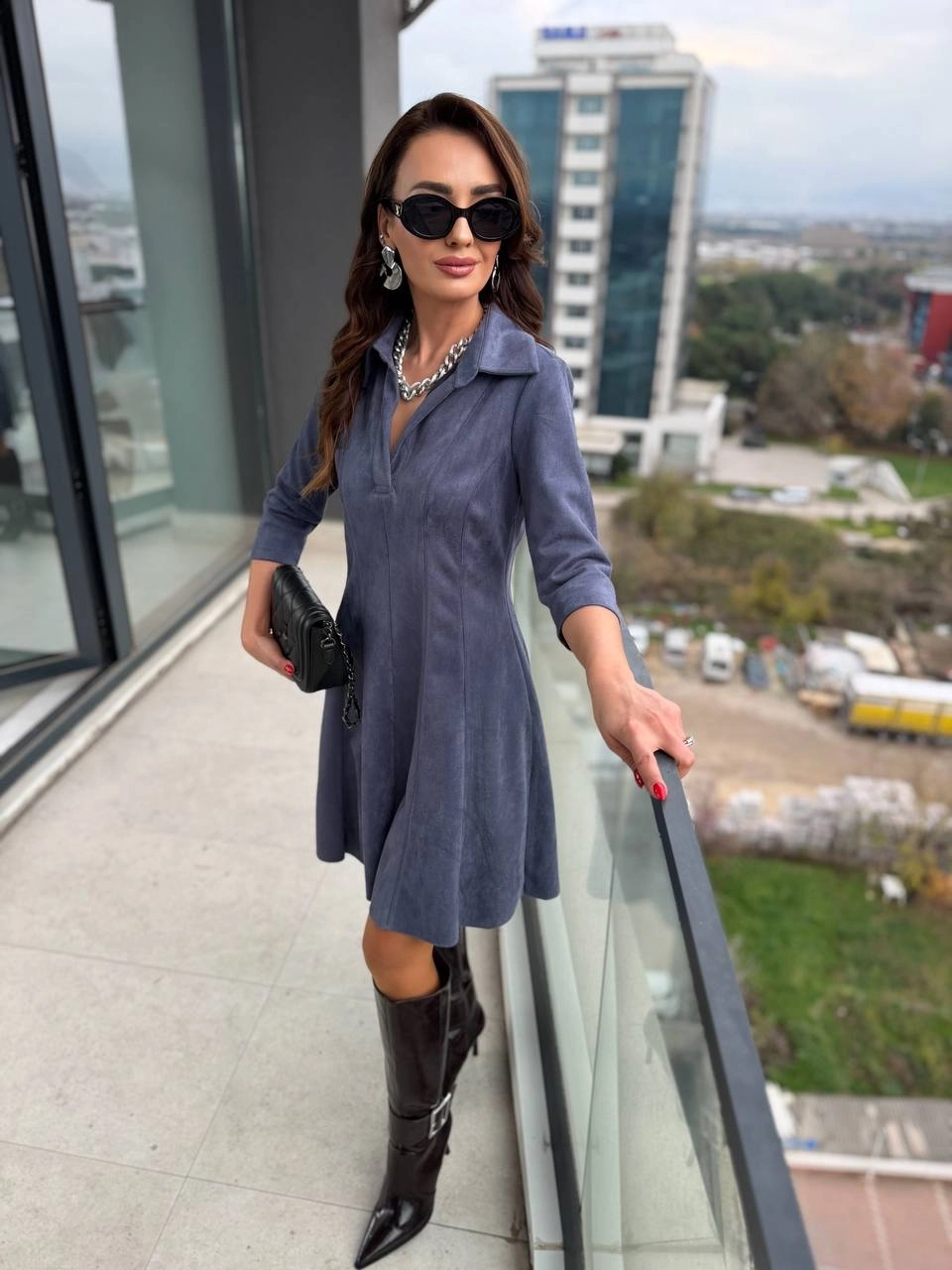 Mavi%20Yaka%20Detay%20Nubuk%20Süet%20Elbise