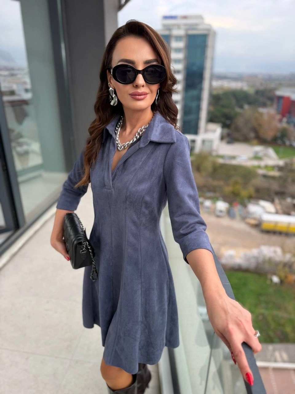 Mavi%20Yaka%20Detay%20Nubuk%20Süet%20Elbise