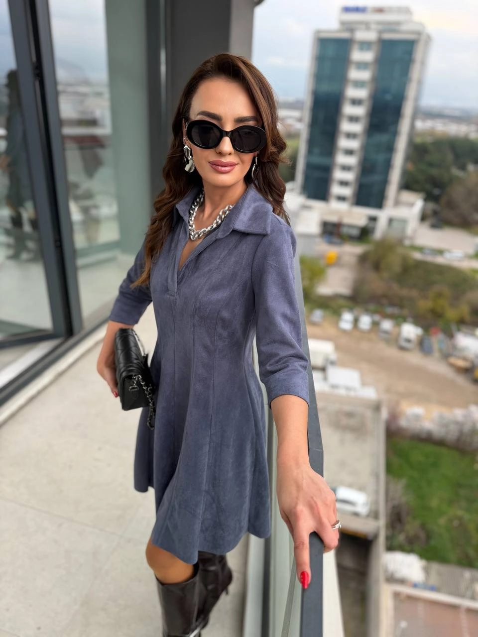 Mavi%20Yaka%20Detay%20Nubuk%20Süet%20Elbise