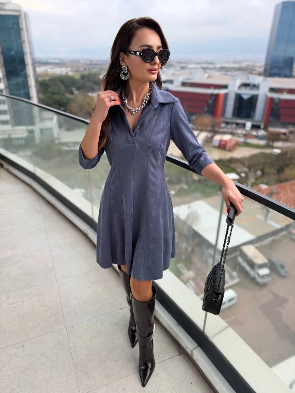 Mavi%20Yaka%20Detay%20Nubuk%20Süet%20Elbise