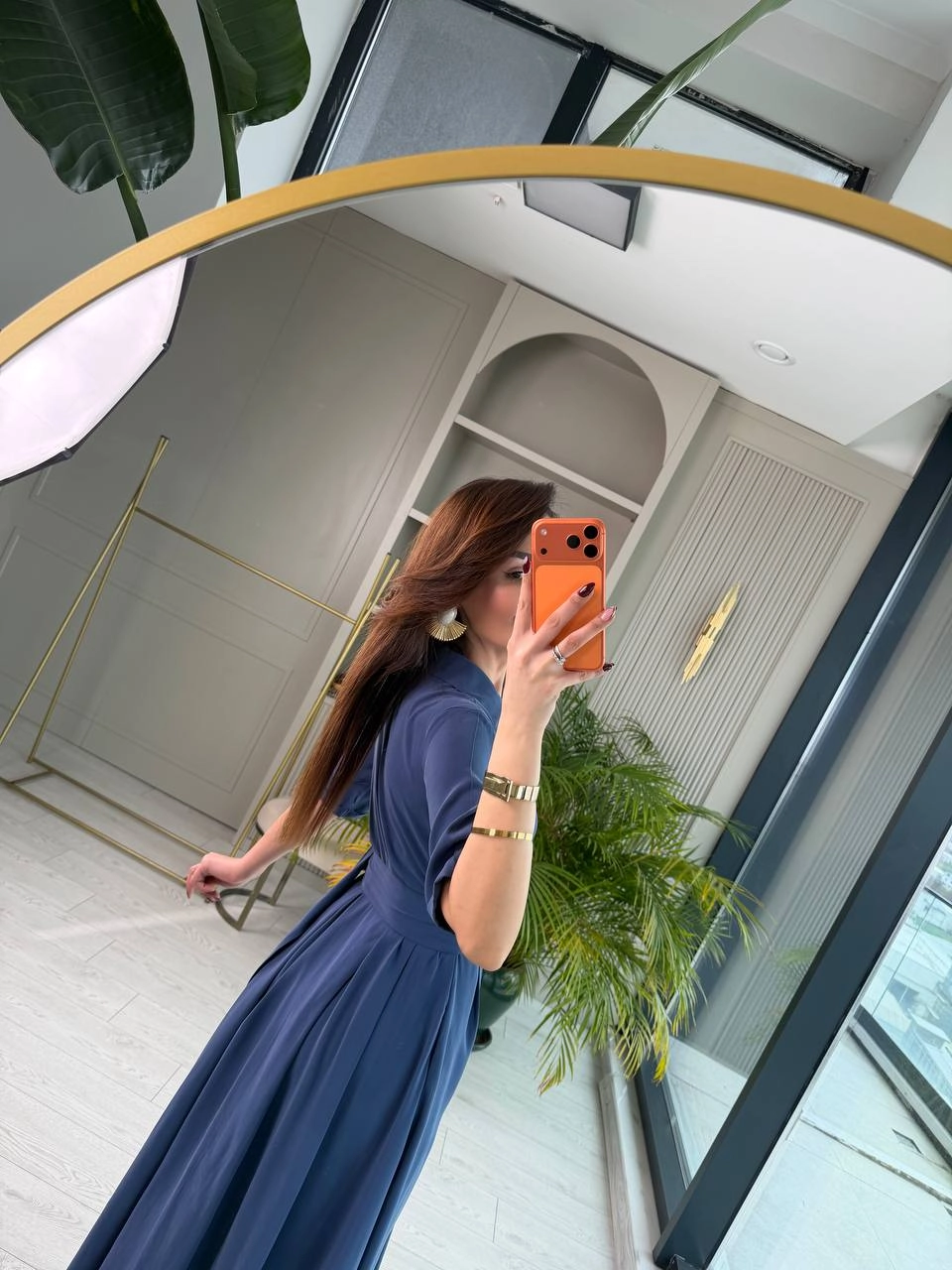 İndigo%20Mavi%20Tensel%20Kumaş%20Cepli%20Kruvaze%20Yaka%20Elbise