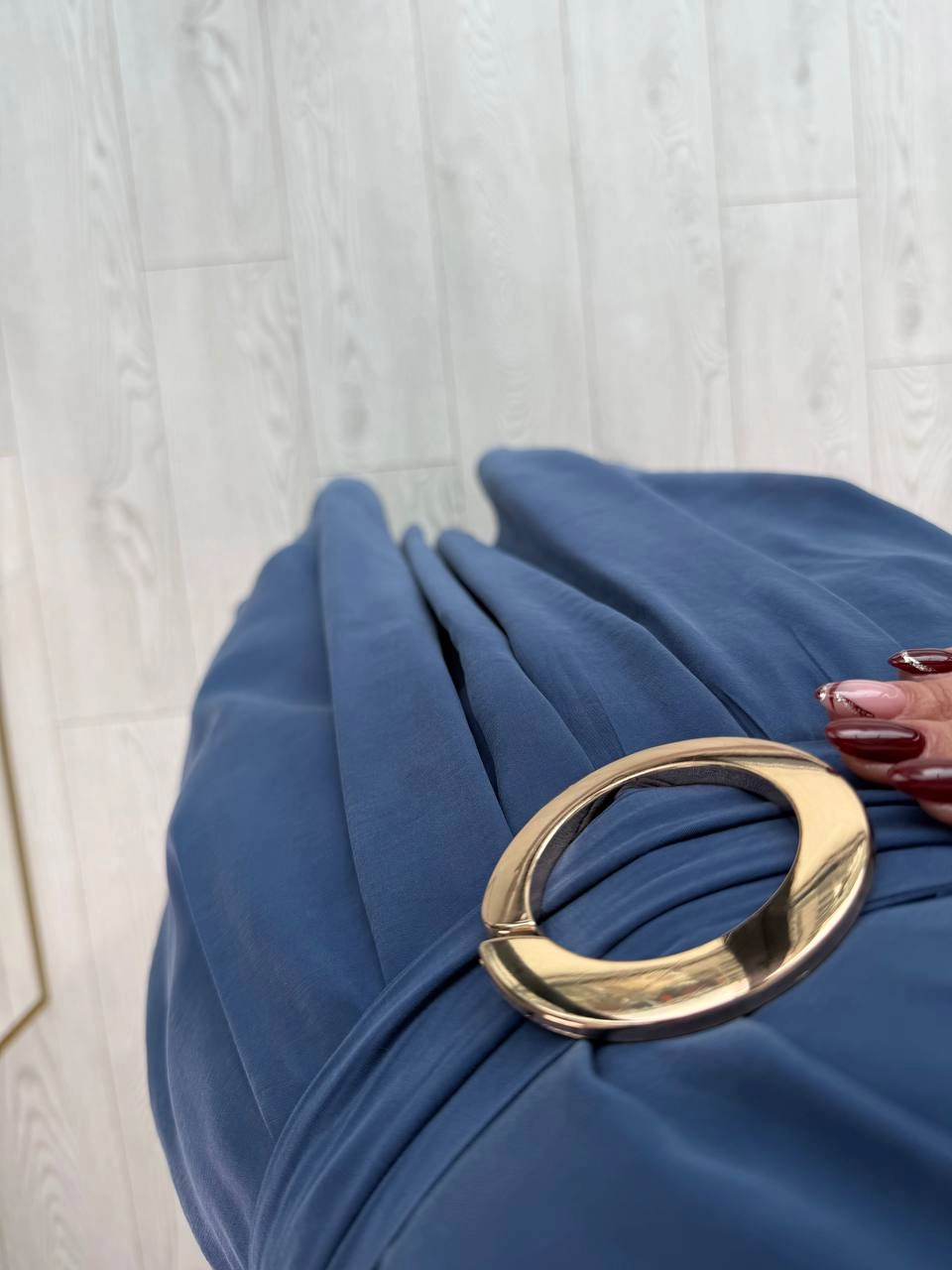 İndigo%20Mavi%20Tensel%20Kumaş%20Cepli%20Kruvaze%20Yaka%20Elbise