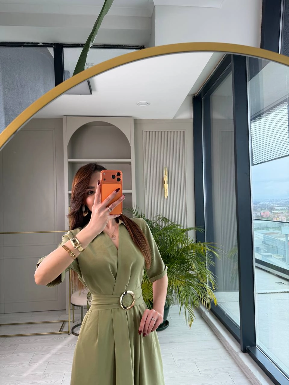 Yeşil%20Tensel%20Kumaş%20Cepli%20Kruvaze%20Yaka%20Elbise