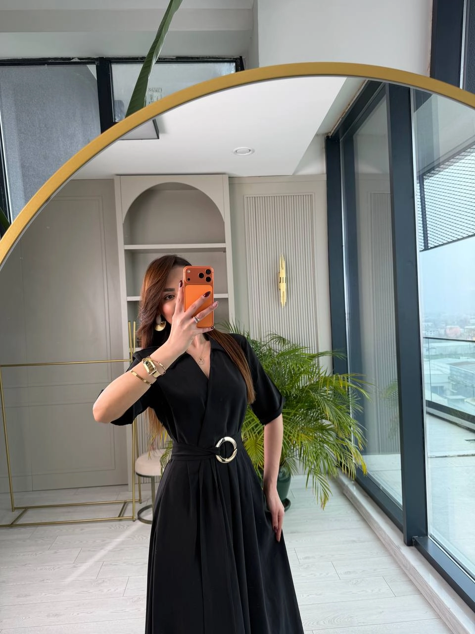 Siyah%20Tensel%20Kumaş%20Cepli%20Kruvaze%20Yaka%20Elbise