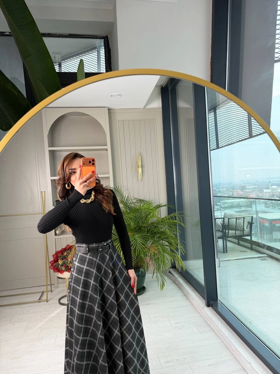 Gri%20Ekose%20Desenli%20Kemerli%20Lüks%20Kalite%20Çan%20Etek