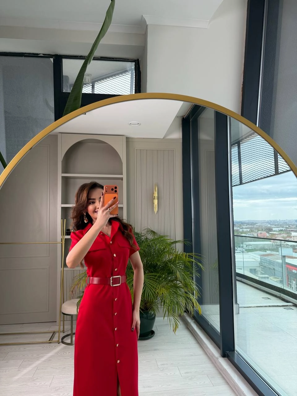 Kırmızı%20Kemerli%20Zara%20Model%20Double%20Kumaş%20Elbise