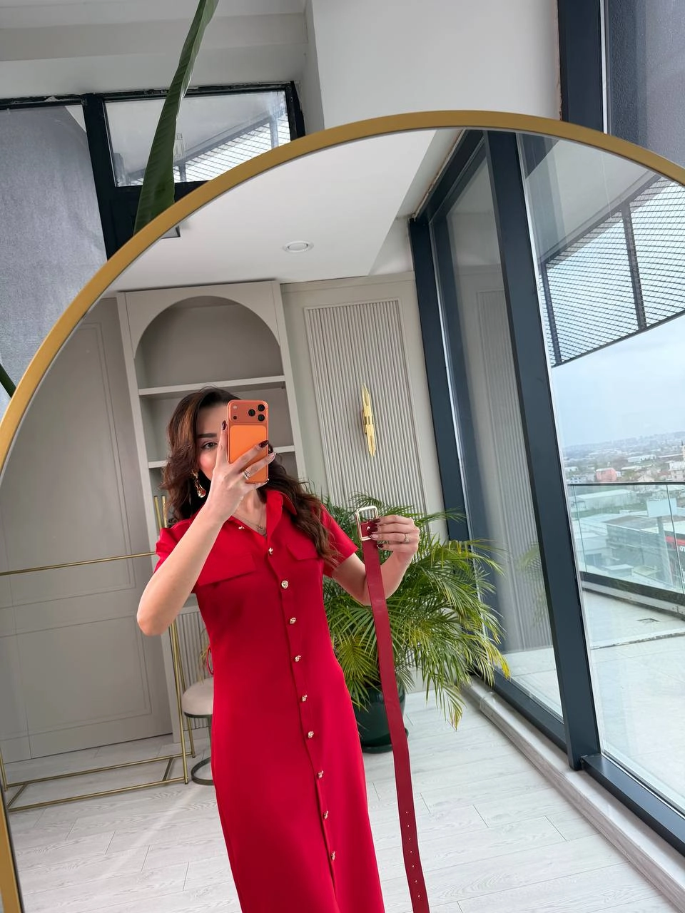 Kırmızı%20Kemerli%20Zara%20Model%20Double%20Kumaş%20Elbise