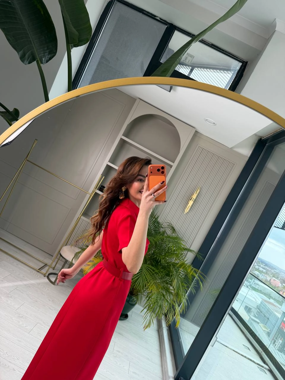 Kırmızı%20Kemerli%20Zara%20Model%20Double%20Kumaş%20Elbise