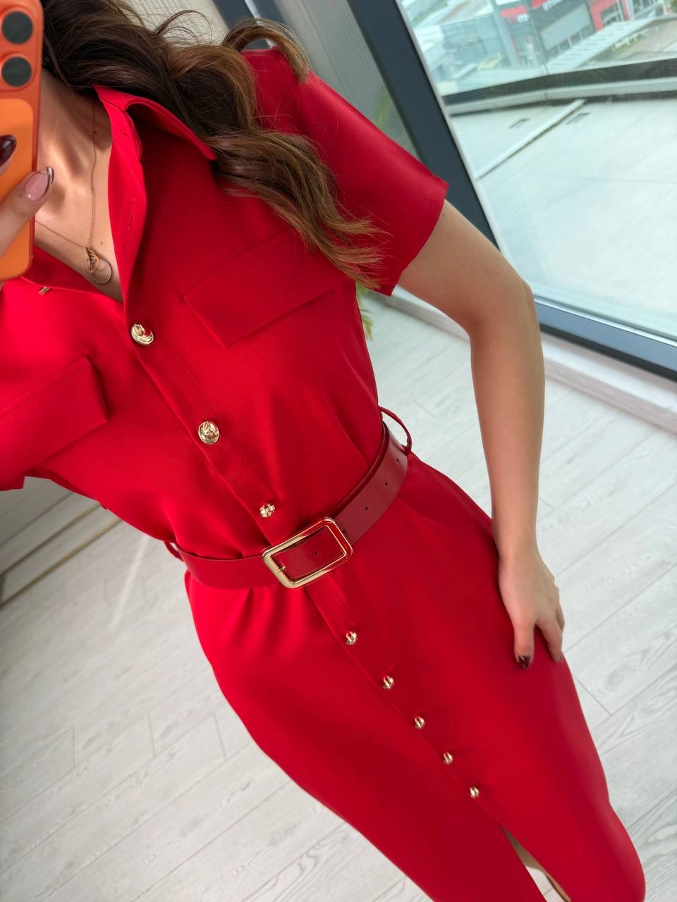 Kırmızı%20Kemerli%20Zara%20Model%20Double%20Kumaş%20Elbise