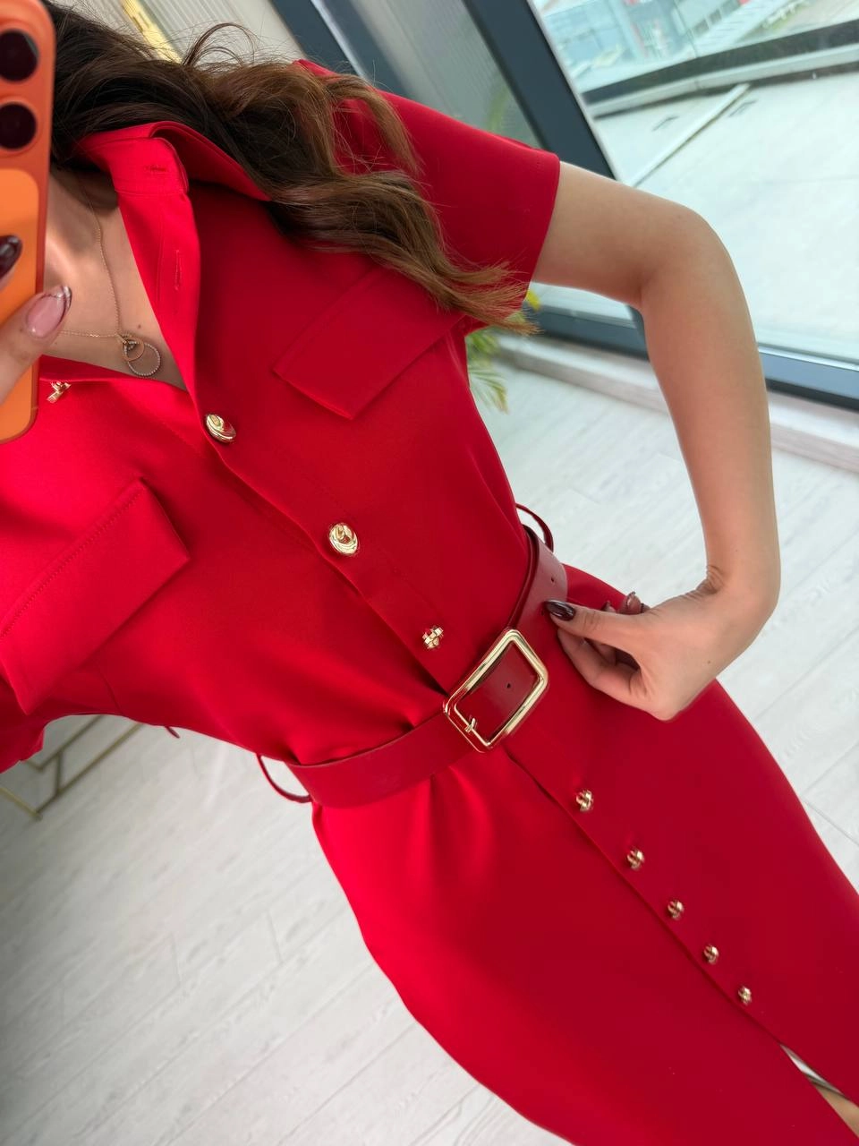 Kırmızı%20Kemerli%20Zara%20Model%20Double%20Kumaş%20Elbise