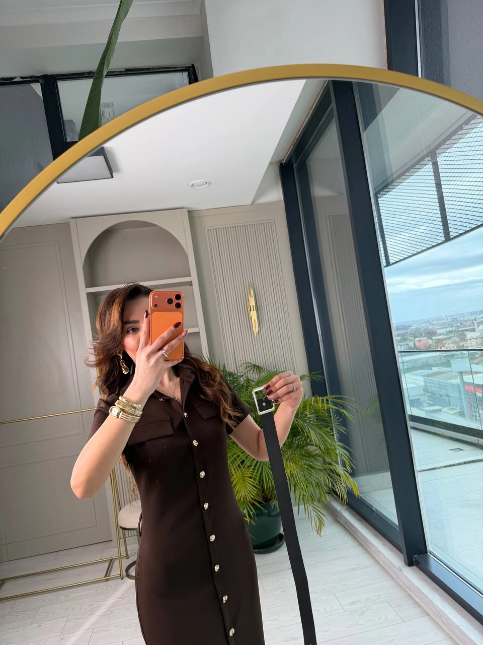 Kahverengi%20Kemerli%20Zara%20Model%20Double%20Kumaş%20Elbise