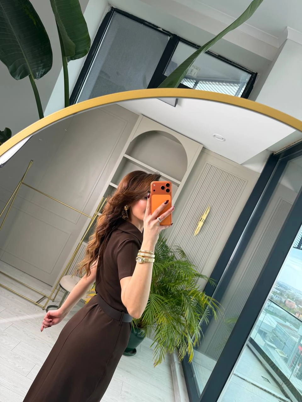 Kahverengi%20Kemerli%20Zara%20Model%20Double%20Kumaş%20Elbise