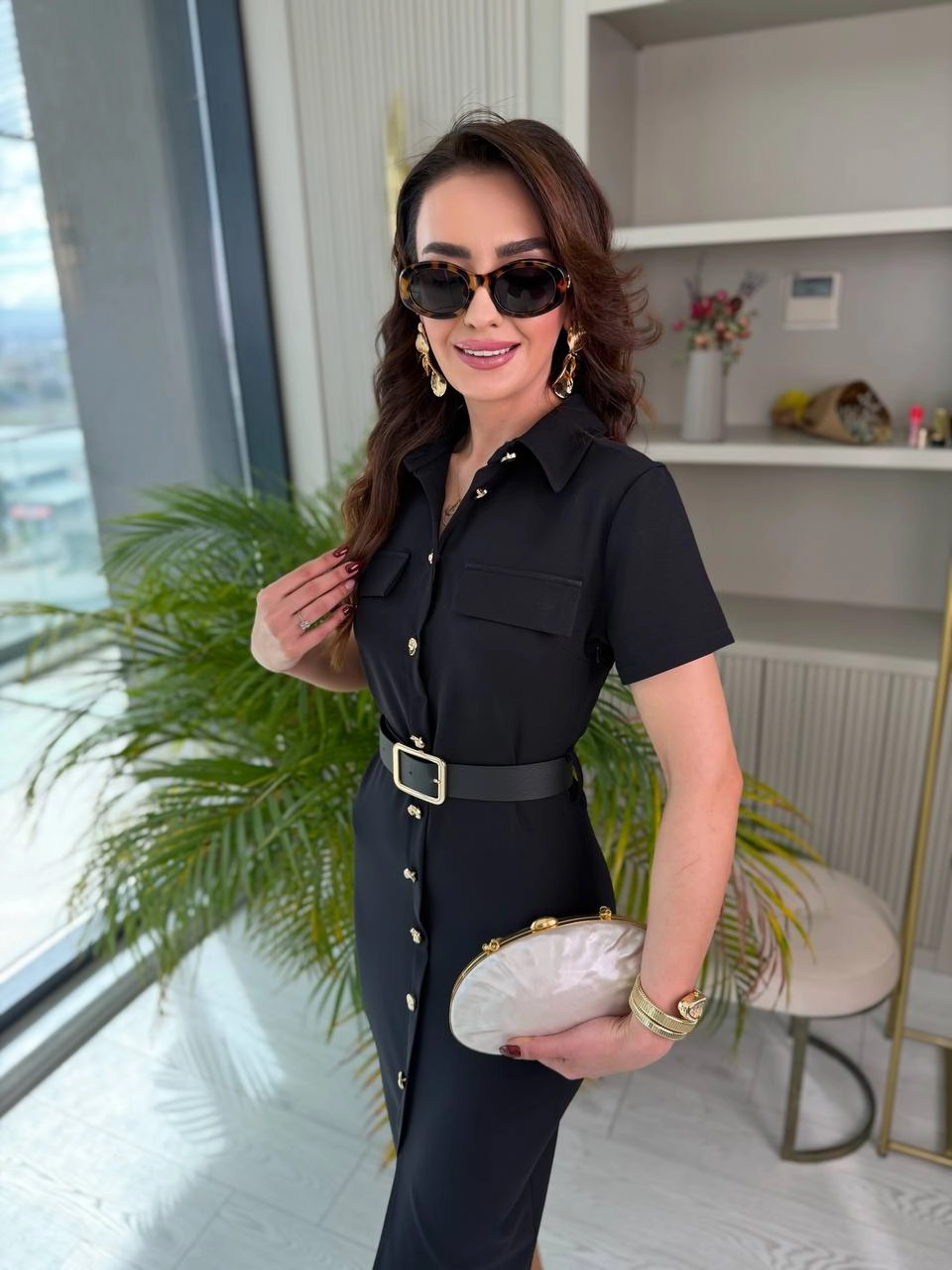 Siyah%20Kemerli%20Zara%20Model%20Double%20Kumaş%20Elbise