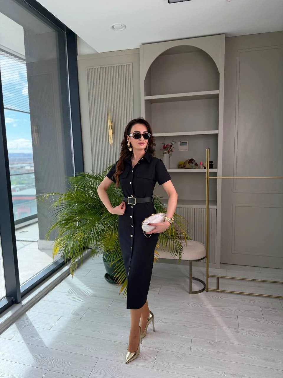 Siyah%20Kemerli%20Zara%20Model%20Double%20Kumaş%20Elbise