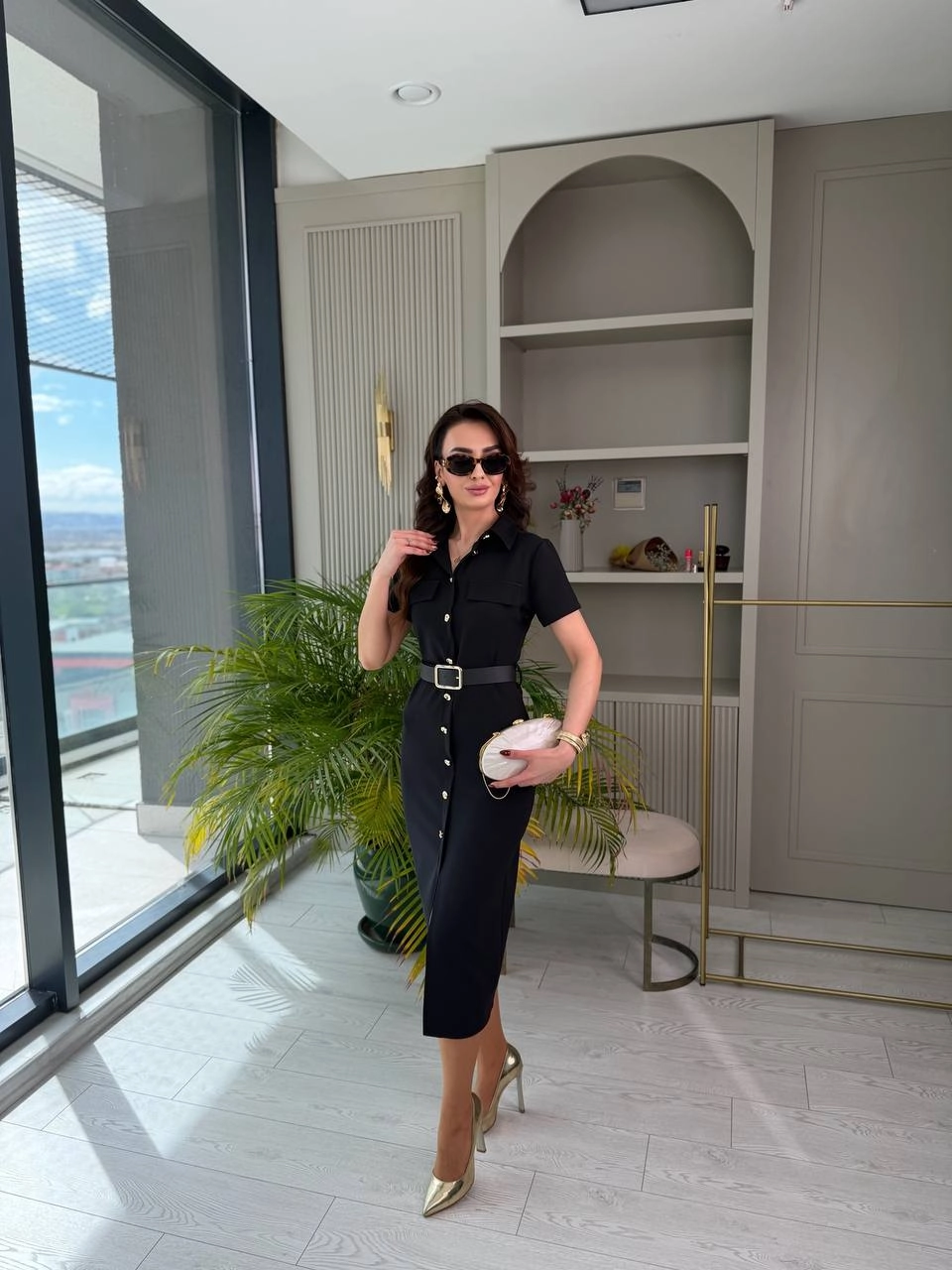 Siyah%20Kemerli%20Zara%20Model%20Double%20Kumaş%20Elbise