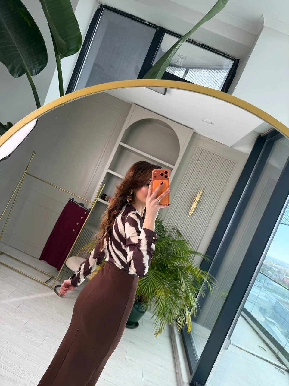 Kahverengi%20Zara%20Model%20Likralı%20Çelik%20Kumaş%20Düğme%20Detay%20Kalem%20Etek