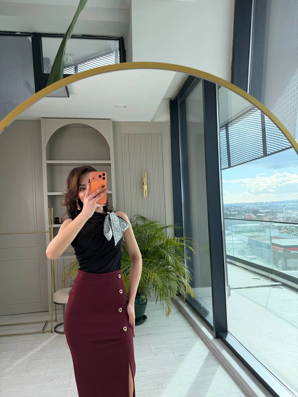 Bordo%20Zara%20Model%20Likralı%20Çelik%20Kumaş%20Düğme%20Detay%20Kalem%20Etek