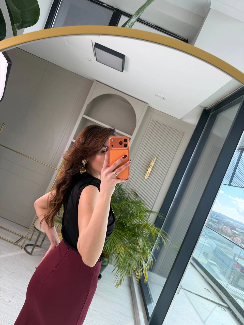 Bordo%20Zara%20Model%20Likralı%20Çelik%20Kumaş%20Düğme%20Detay%20Kalem%20Etek