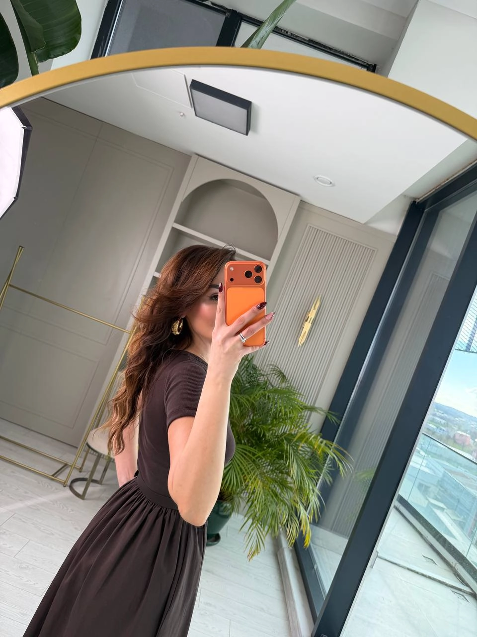 Kahverengi%20Kemerli%20Eteği%20Poplin%20Kısa%20Kol%20Elbise