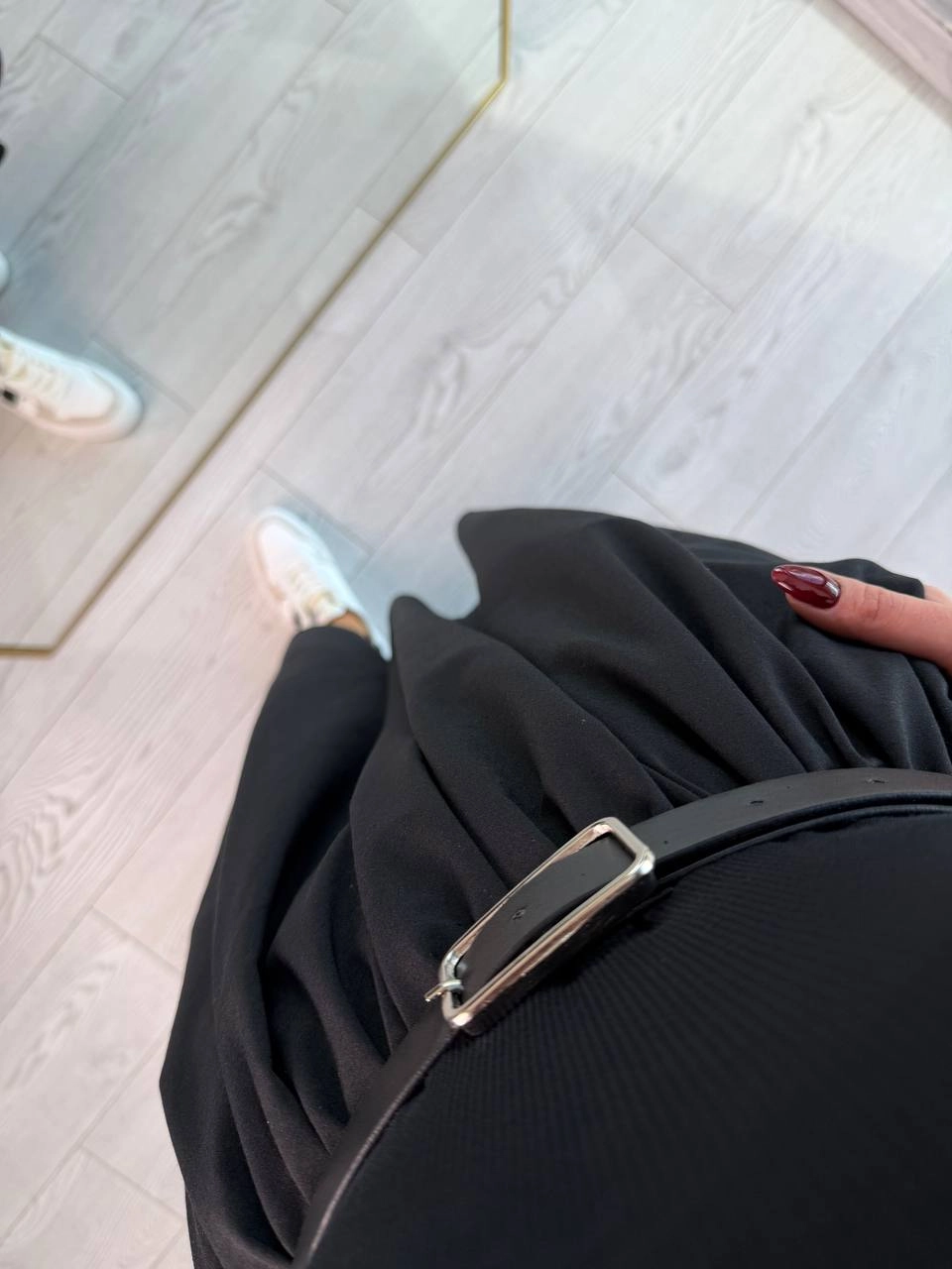 Siyah%20Kemerli%20Eteği%20Poplin%20Kısa%20Kol%20Elbise