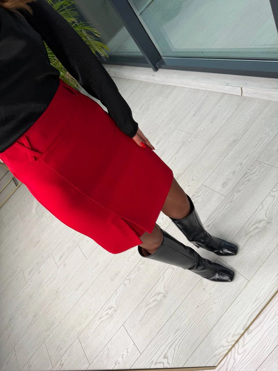 Kırmızı%20Double%20Atlas%20Kumaş%20Korsajlı%20Etek