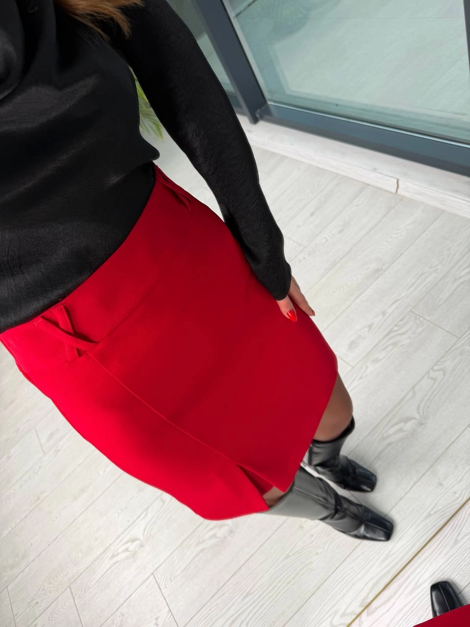 Kırmızı%20Double%20Atlas%20Kumaş%20Korsajlı%20Etek