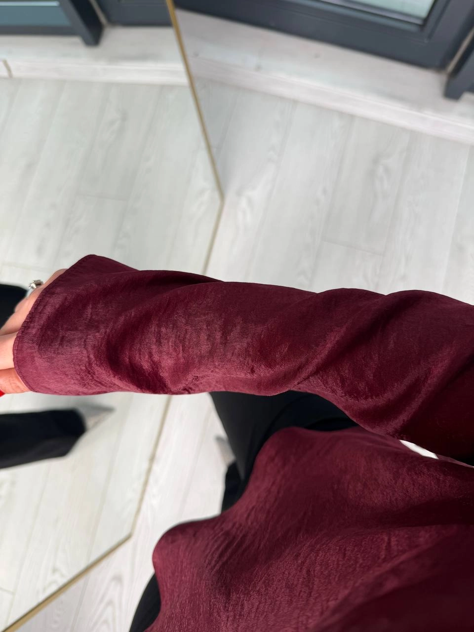 Bordo%20Degaje%20Ve%20Düğme%20Yakalı%20Bluz