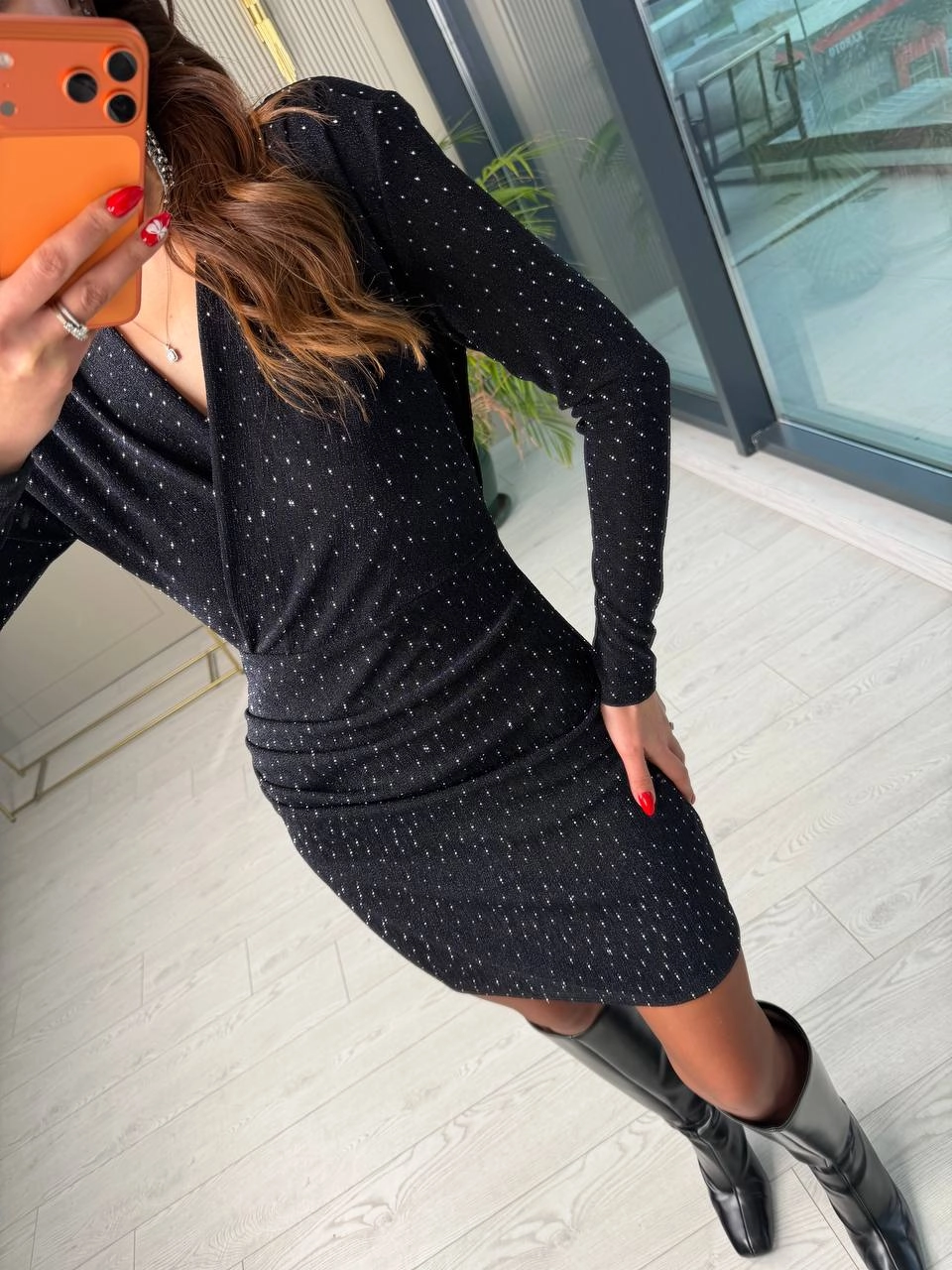 Lacivert%20Minimal%20Taşlı%20Likralı%20Mini%20Elbise