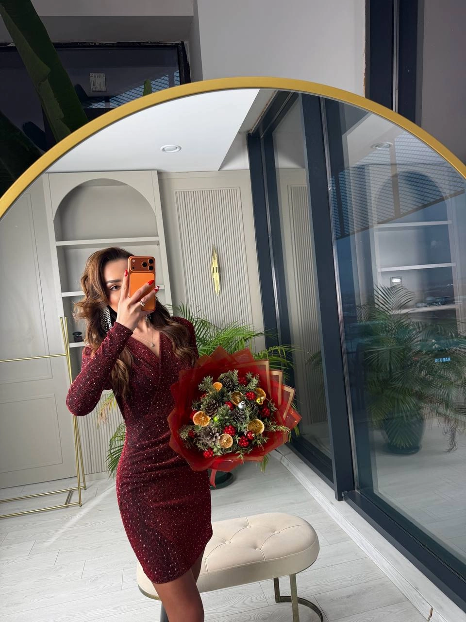 Bordo%20Minimal%20Taşlı%20Likralı%20Mini%20Elbise