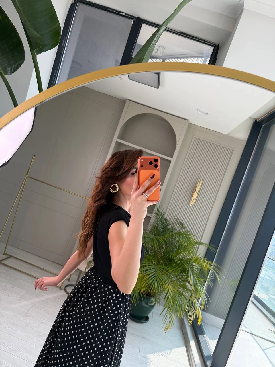 Siyah%20Puantiye%20Desen%20Astarlı%20Kemerli%20Elbise