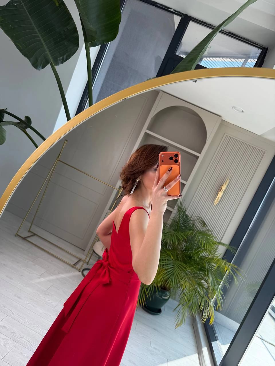 Kırmızı%20Kuşak%20Detaylı%20Double%20Krep%20Kumaş%20Çan%20Elbise