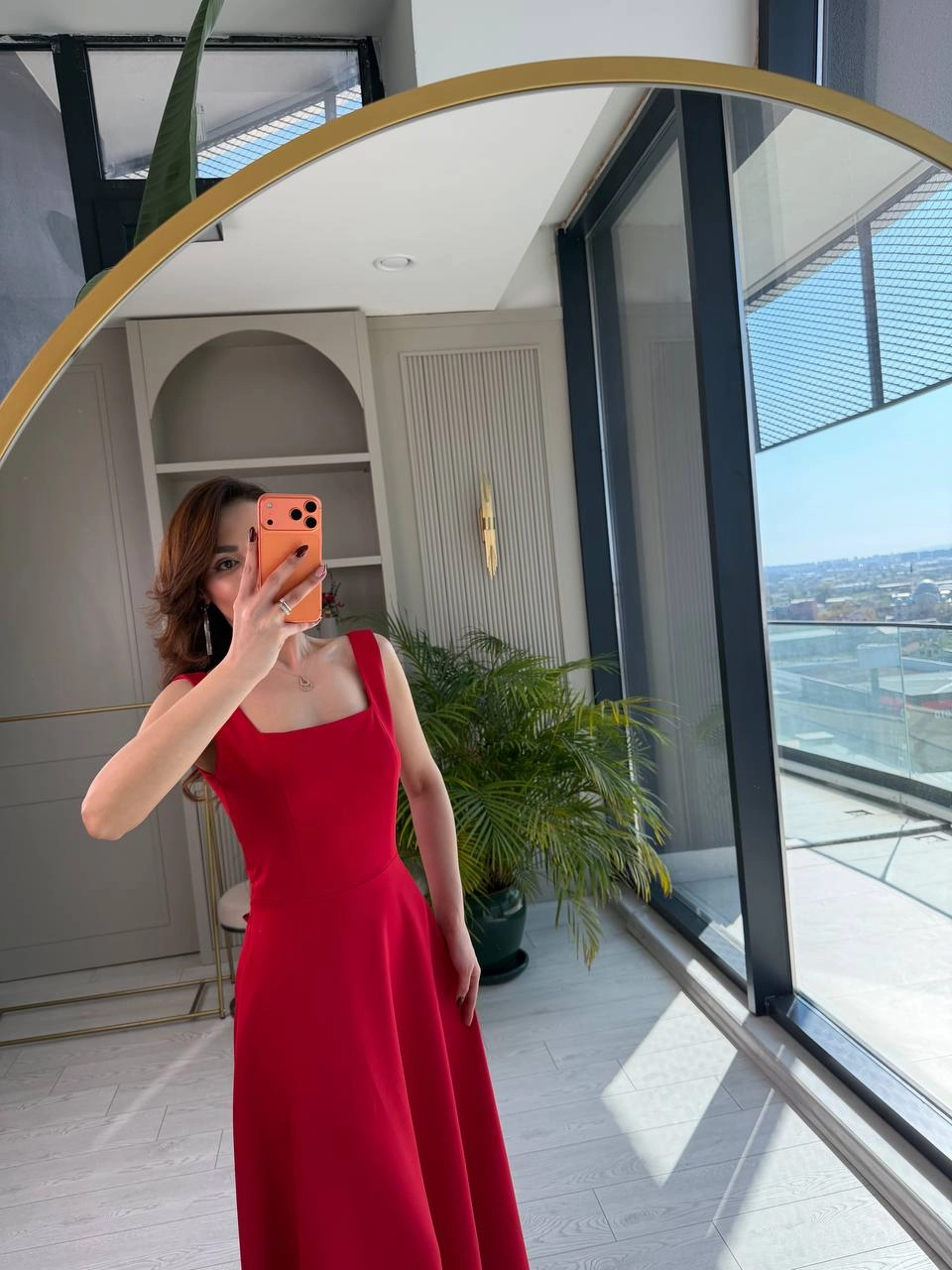 Kırmızı%20Kuşak%20Detaylı%20Double%20Krep%20Kumaş%20Çan%20Elbise