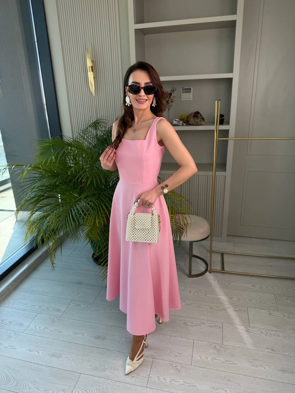 Barbie%20Pembe%20Kuşak%20Detaylı%20Double%20Krep%20Kumaş%20Çan%20Elbise