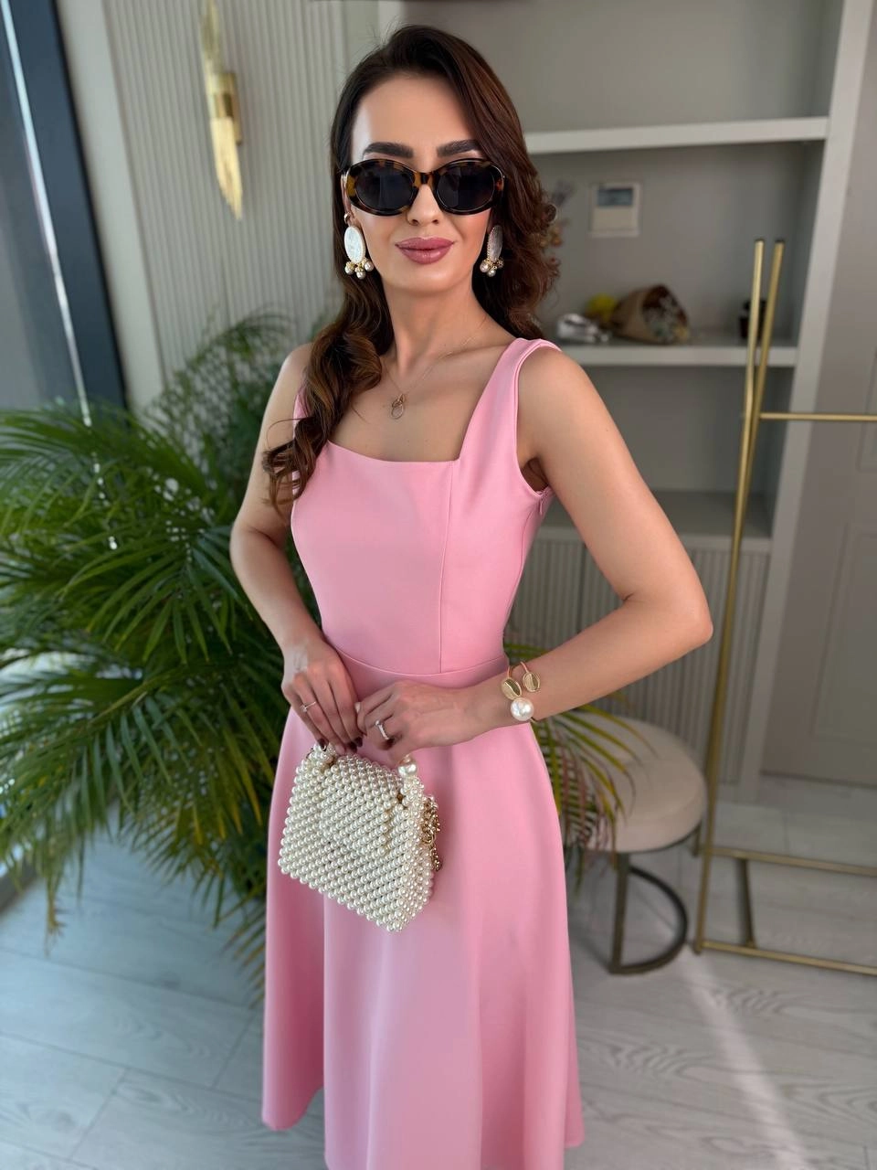 Barbie%20Pembe%20Kuşak%20Detaylı%20Double%20Krep%20Kumaş%20Çan%20Elbise