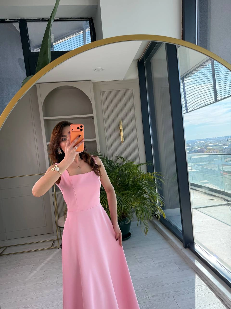 Barbie%20Pembe%20Kuşak%20Detaylı%20Double%20Krep%20Kumaş%20Çan%20Elbise