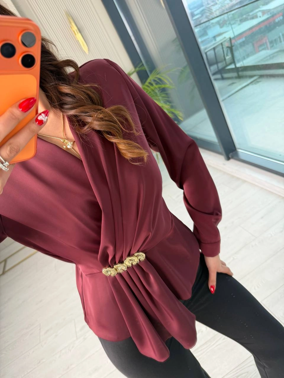 Bordo%20Lüks%20Kalite%20Bel%20Detay%20Tok%20Saten%20Bluz