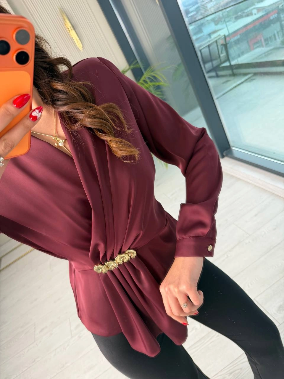 Bordo%20Lüks%20Kalite%20Bel%20Detay%20Tok%20Saten%20Bluz